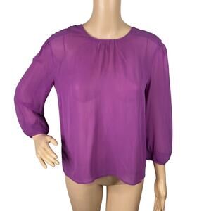 Broadway & Broome Purple Sheer Silk Chiffon Puff Sleeve Peasant Blouse SZ S